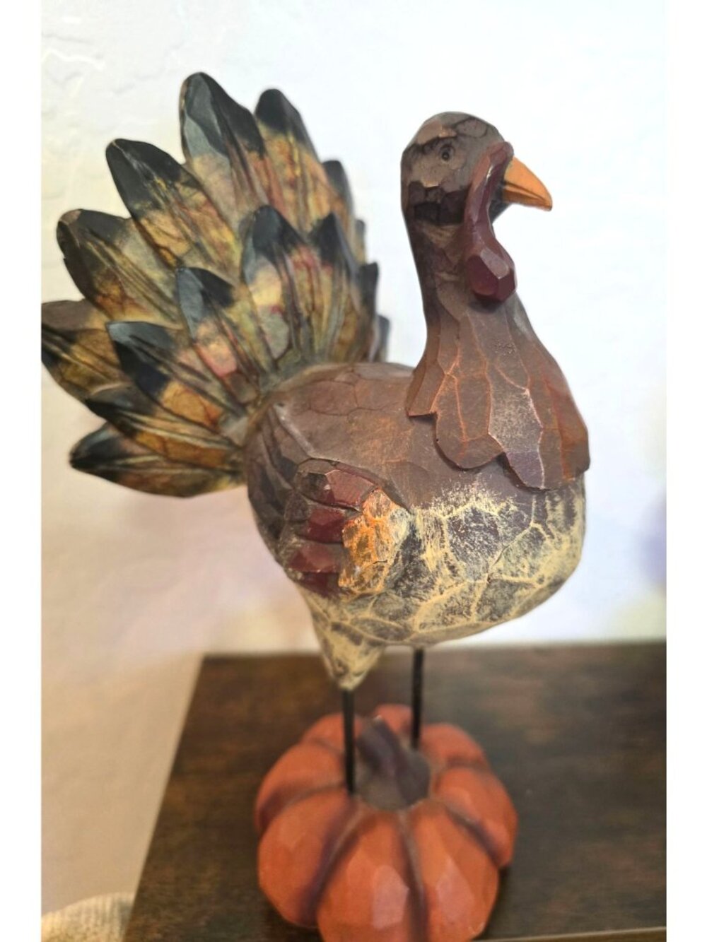 Set of 2 Turkey Figurines On Pumpkin Bases Fall Harvest Thanksgiving - Picture 5 of 15